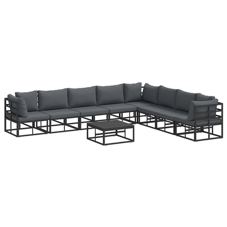 Garden Sofa Set with Cushion 9 pcs Black Aluminium