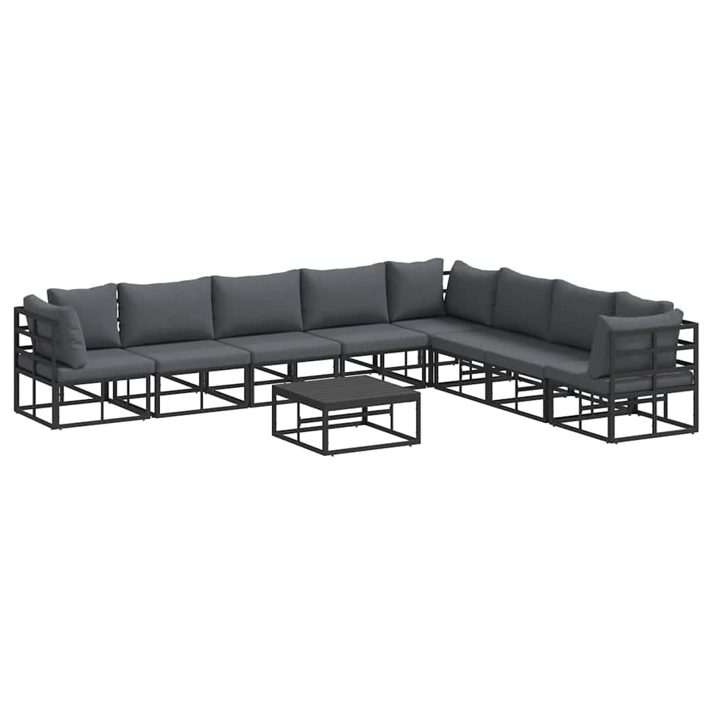 Garden Sofa Set with Cushion 9 pcs Black Aluminium