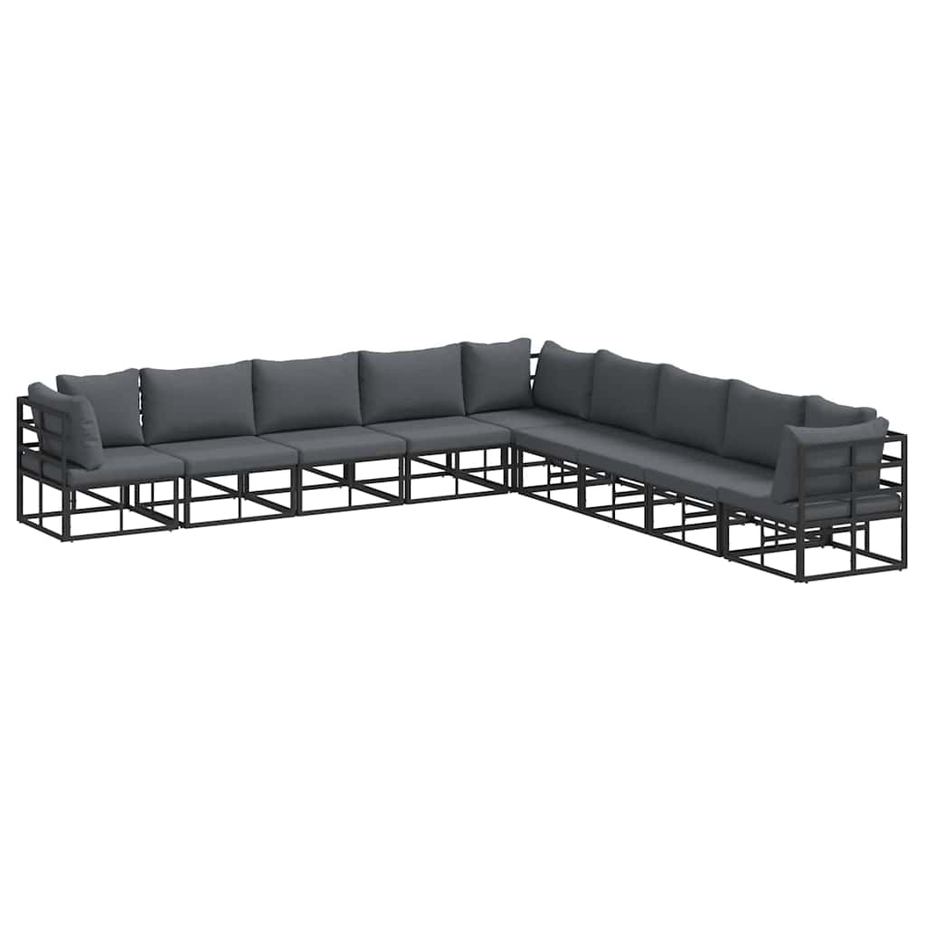 Garden Sofa Set with Cushion 9 pcs Black Aluminium