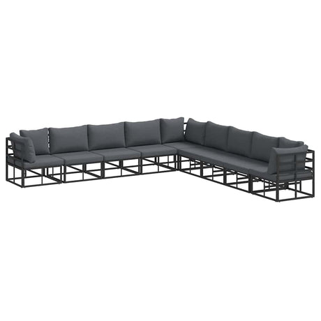 Garden Sofa Set with Cushion 9 pcs Black Aluminium