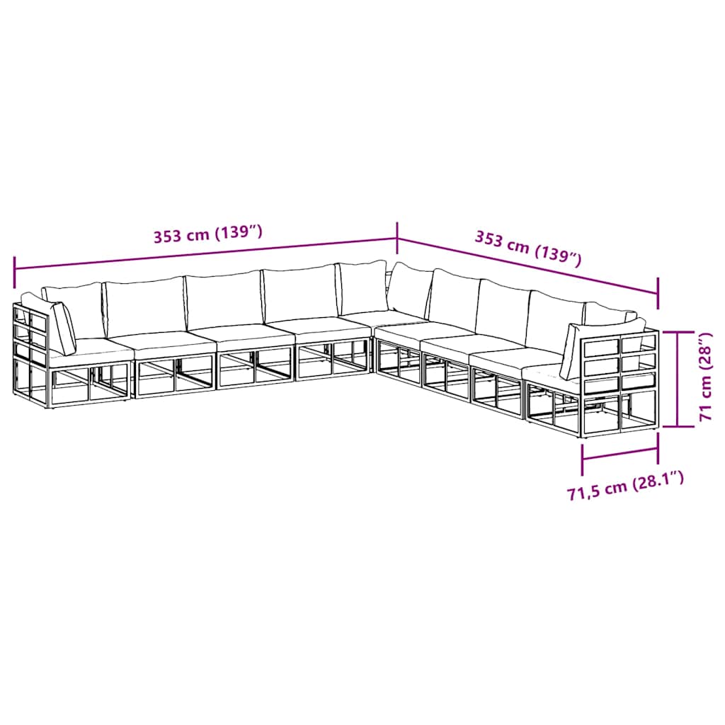 Garden Sofa Set with Cushion 9 pcs Black Aluminium