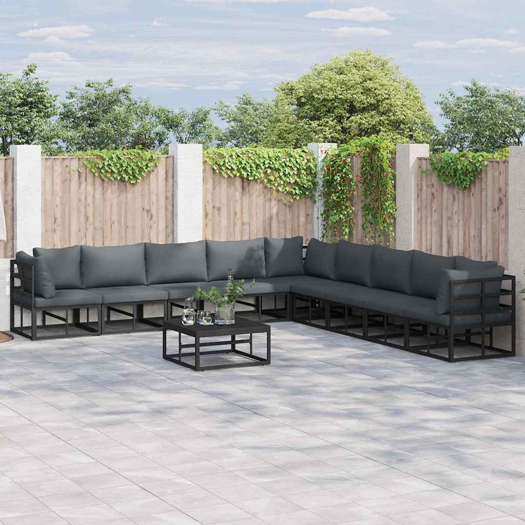Garden Sofa Set with Cushion 10 pcs Black Aluminium