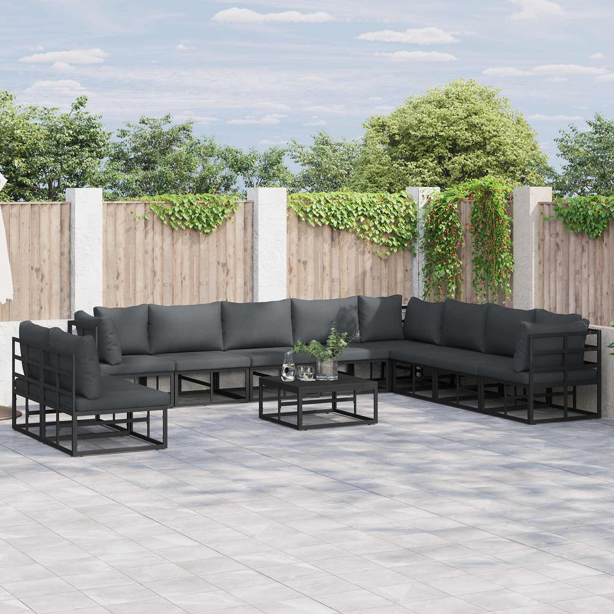 Garden Sofa Set with Cushion 10 pcs Black Aluminium