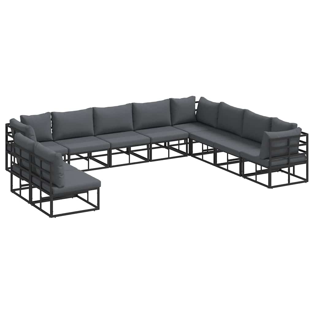 Garden Sofa Set with Cushion 10 pcs Black Aluminium