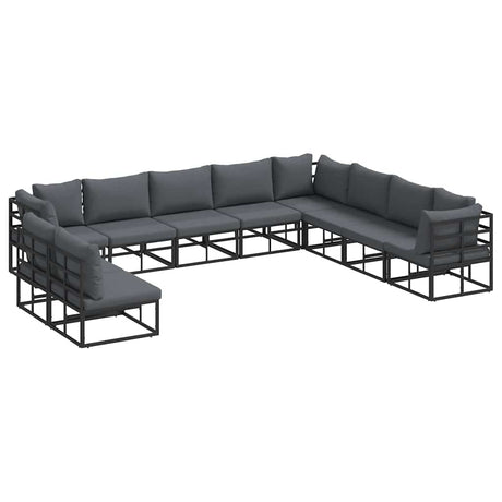 Garden Sofa Set with Cushion 10 pcs Black Aluminium