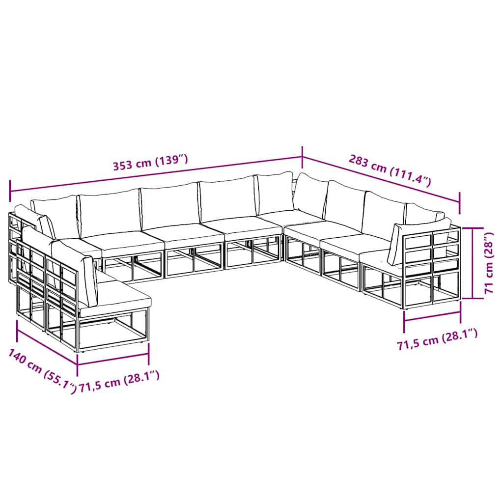 Garden Sofa Set with Cushion 10 pcs Black Aluminium