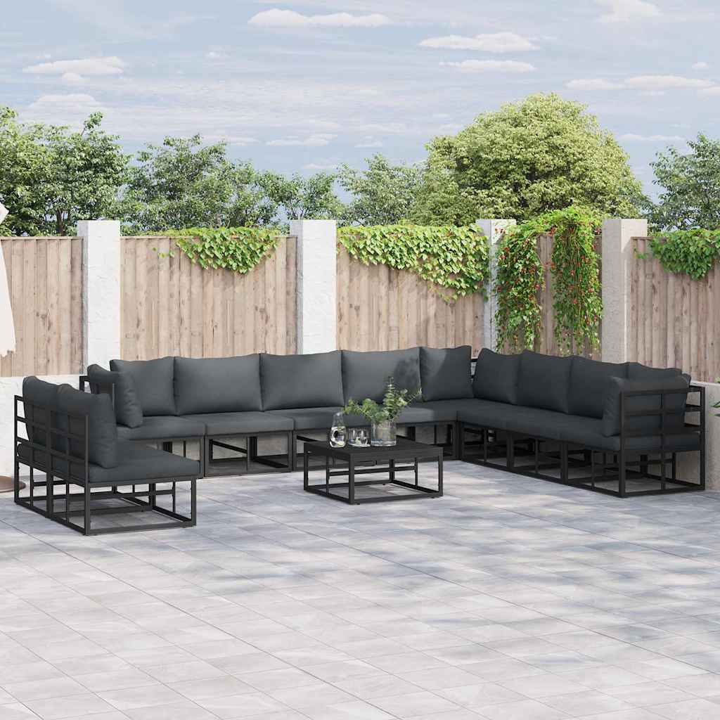 Garden Sofa Set with Cushion 11 pcs Black Aluminium