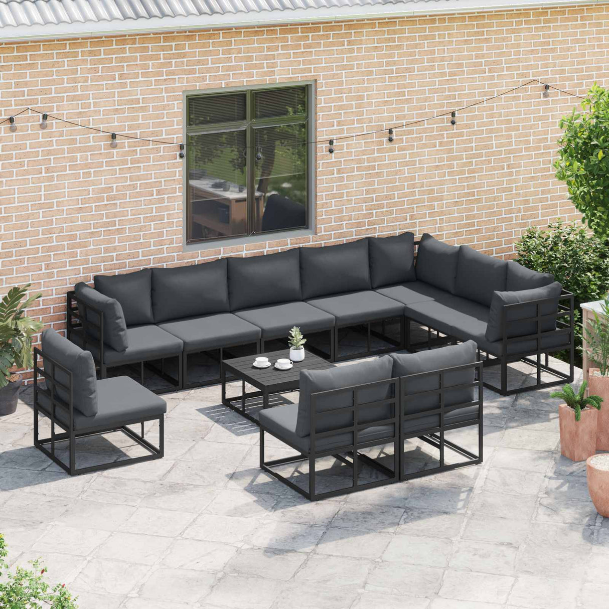 Garden Sofa Set with Cushion 11 pcs Black Aluminium