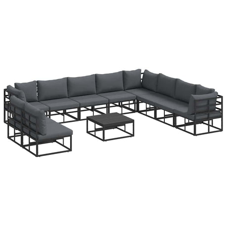 Garden Sofa Set with Cushion 11 pcs Black Aluminium