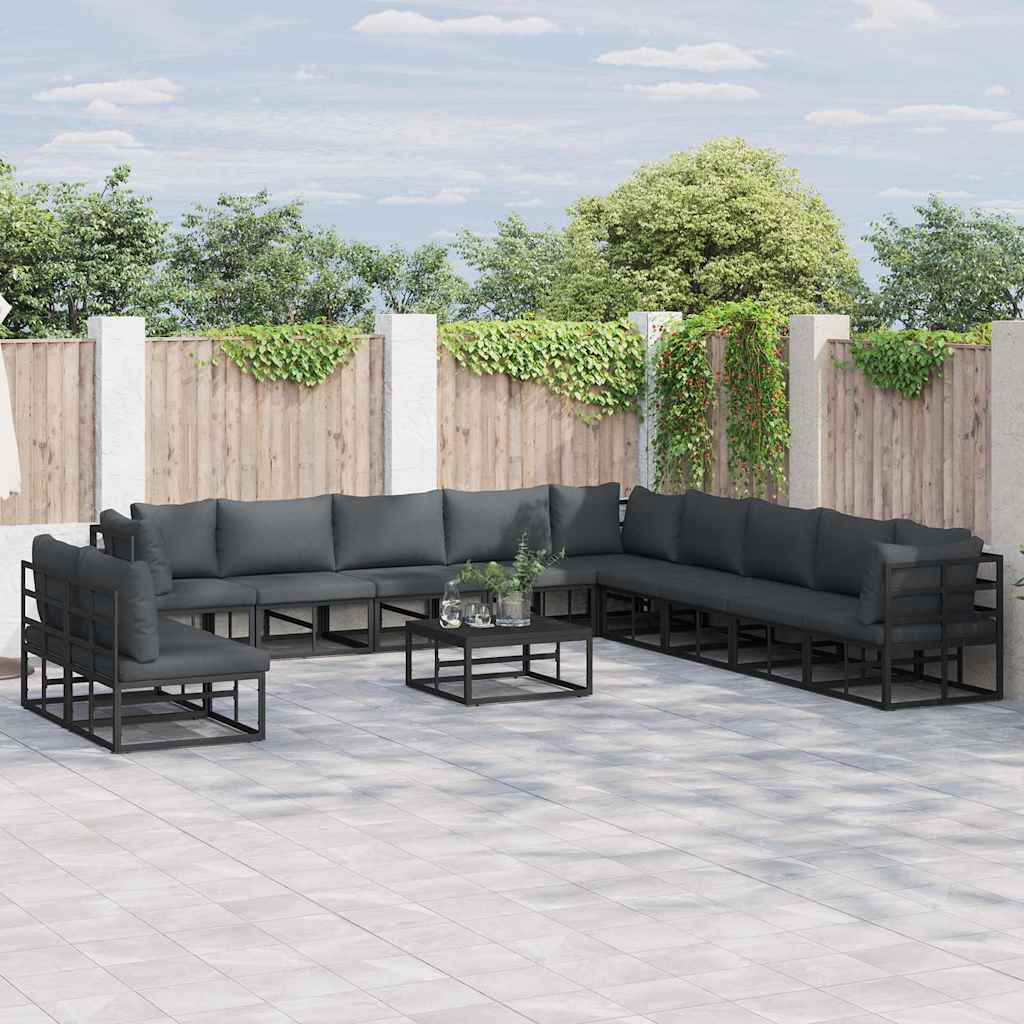 Garden Sofa Set with Cushion 12 pcs Black Aluminium