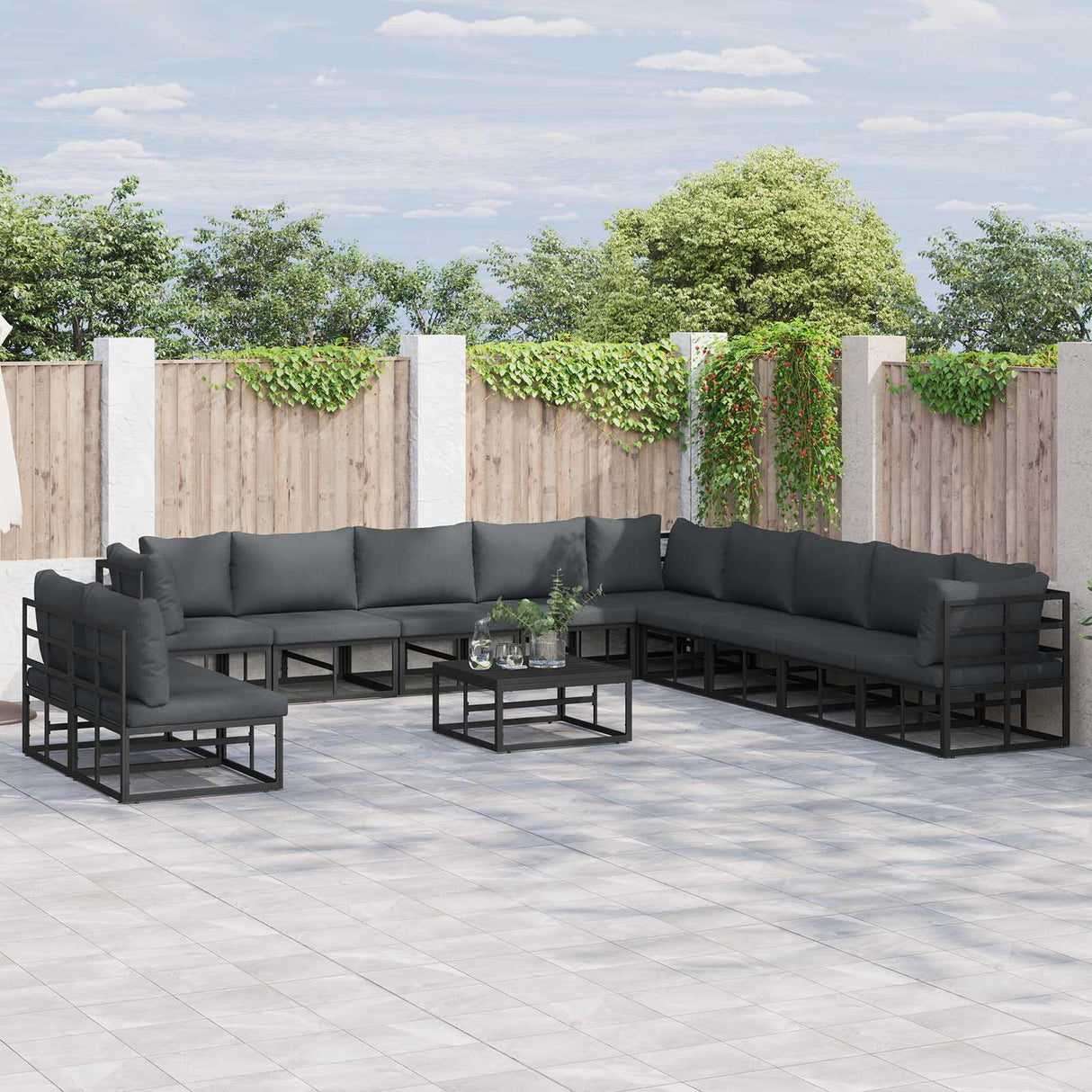 Garden Sofa Set with Cushion 12 pcs Black Aluminium