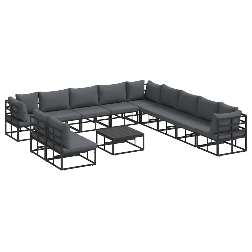 Garden Sofa Set with Cushion Black Aluminium