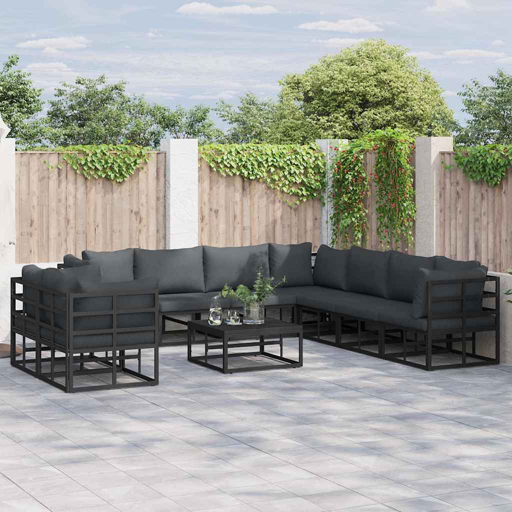 Garden Sofa Set with Cushion 9 pcs Black Aluminium