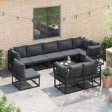 Garden Sofa Set with Cushion 9 pcs Black Aluminium