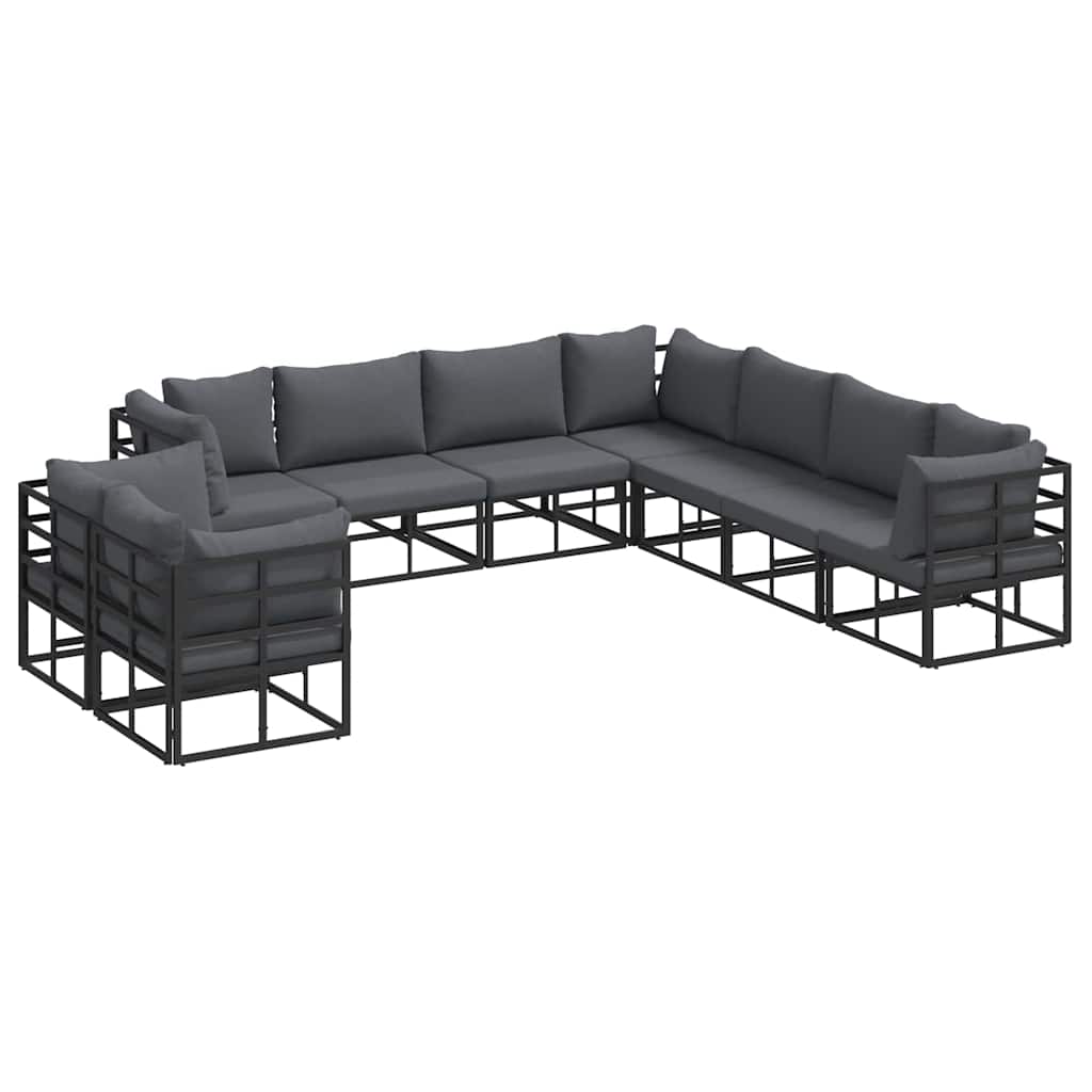Garden Sofa Set with Cushion 9 pcs Black Aluminium