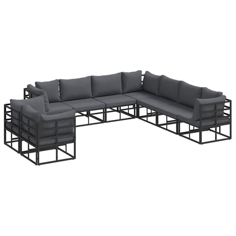Garden Sofa Set with Cushion 9 pcs Black Aluminium