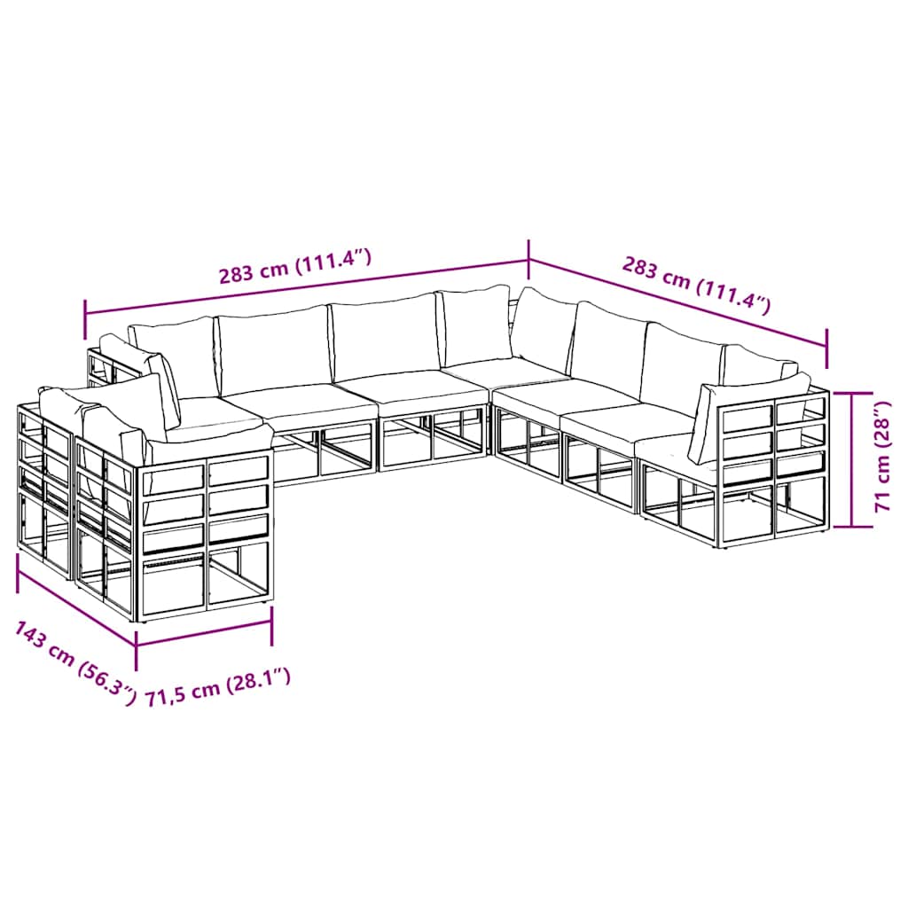 Garden Sofa Set with Cushion 9 pcs Black Aluminium