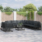 Garden Sofa Set with Cushion 10 pcs Black Aluminium
