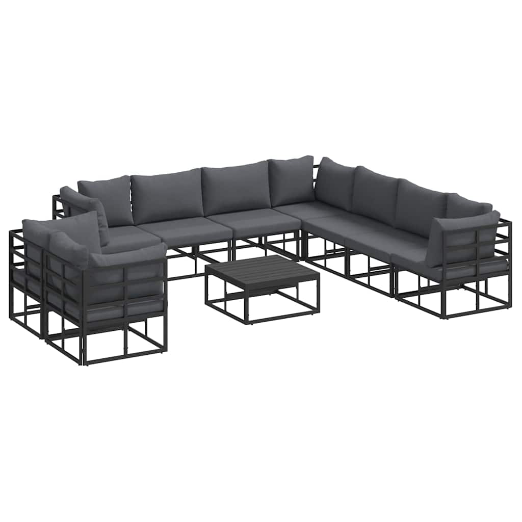 Garden Sofa Set with Cushion 10 pcs Black Aluminium