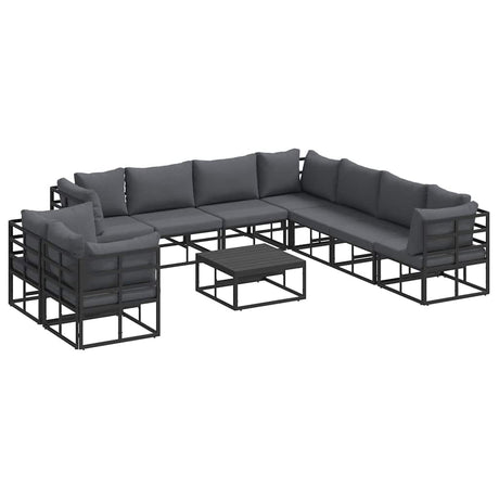 Garden Sofa Set with Cushion 10 pcs Black Aluminium
