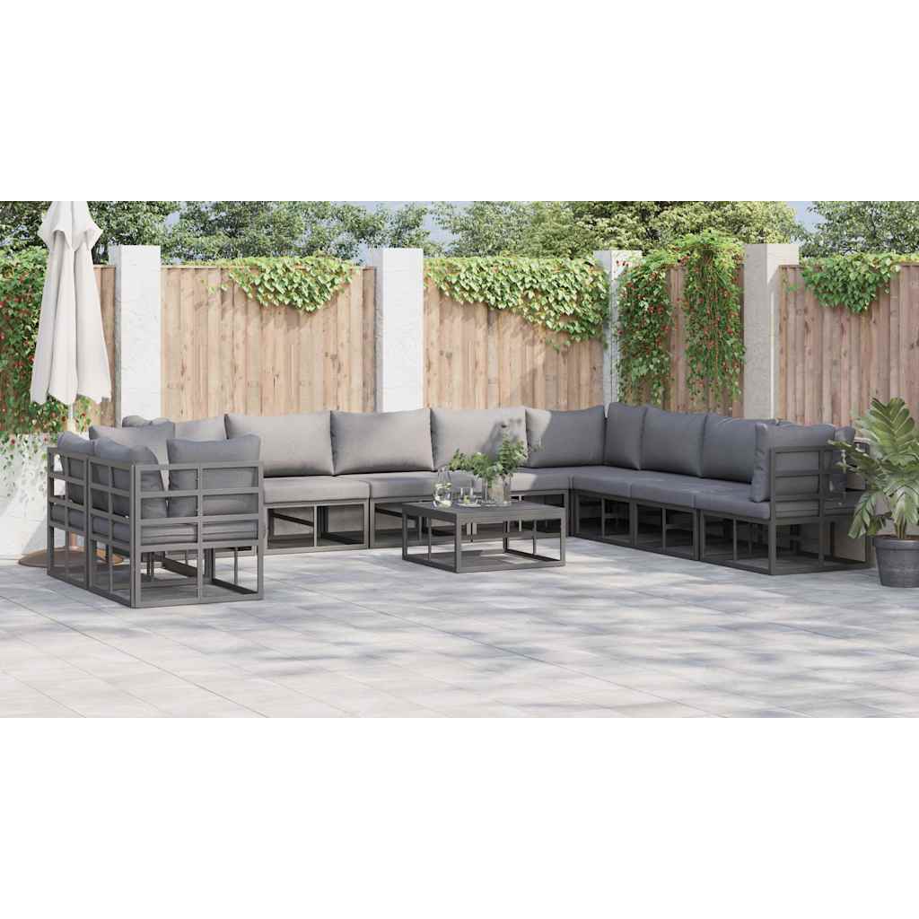 Garden Sofa Set with Cushion 10 pcs Black Aluminium