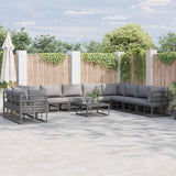 Garden Sofa Set with Cushion 10 pcs Black Aluminium