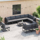 Garden Sofa Set with Cushion 10 pcs Black Aluminium