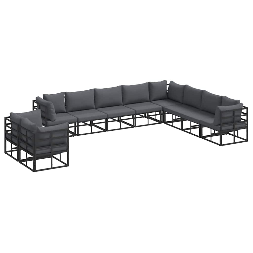 Garden Sofa Set with Cushion 10 pcs Black Aluminium