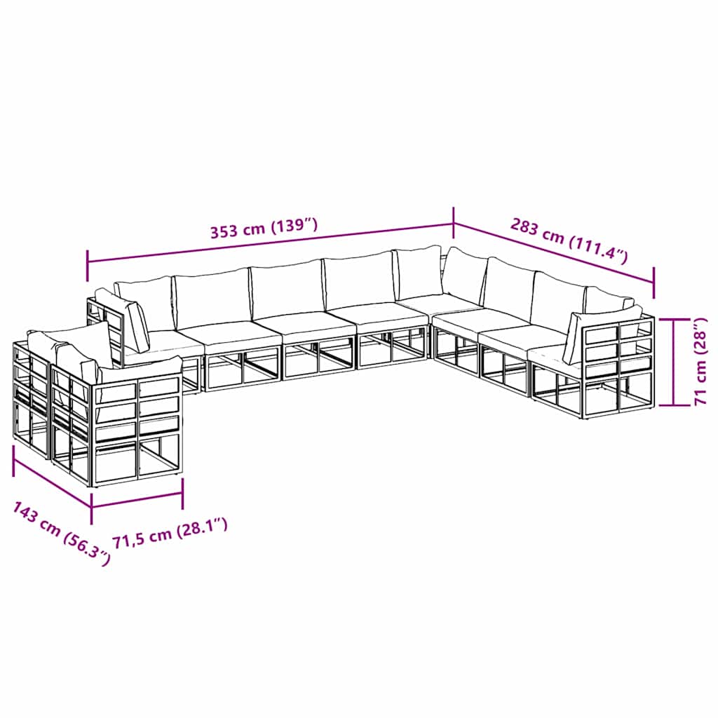 Garden Sofa Set with Cushion 10 pcs Black Aluminium
