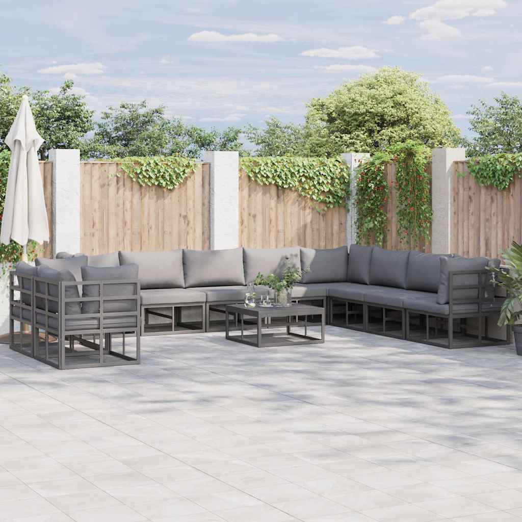 Garden Sofa Set with Cushion 11 pcs Black Aluminium