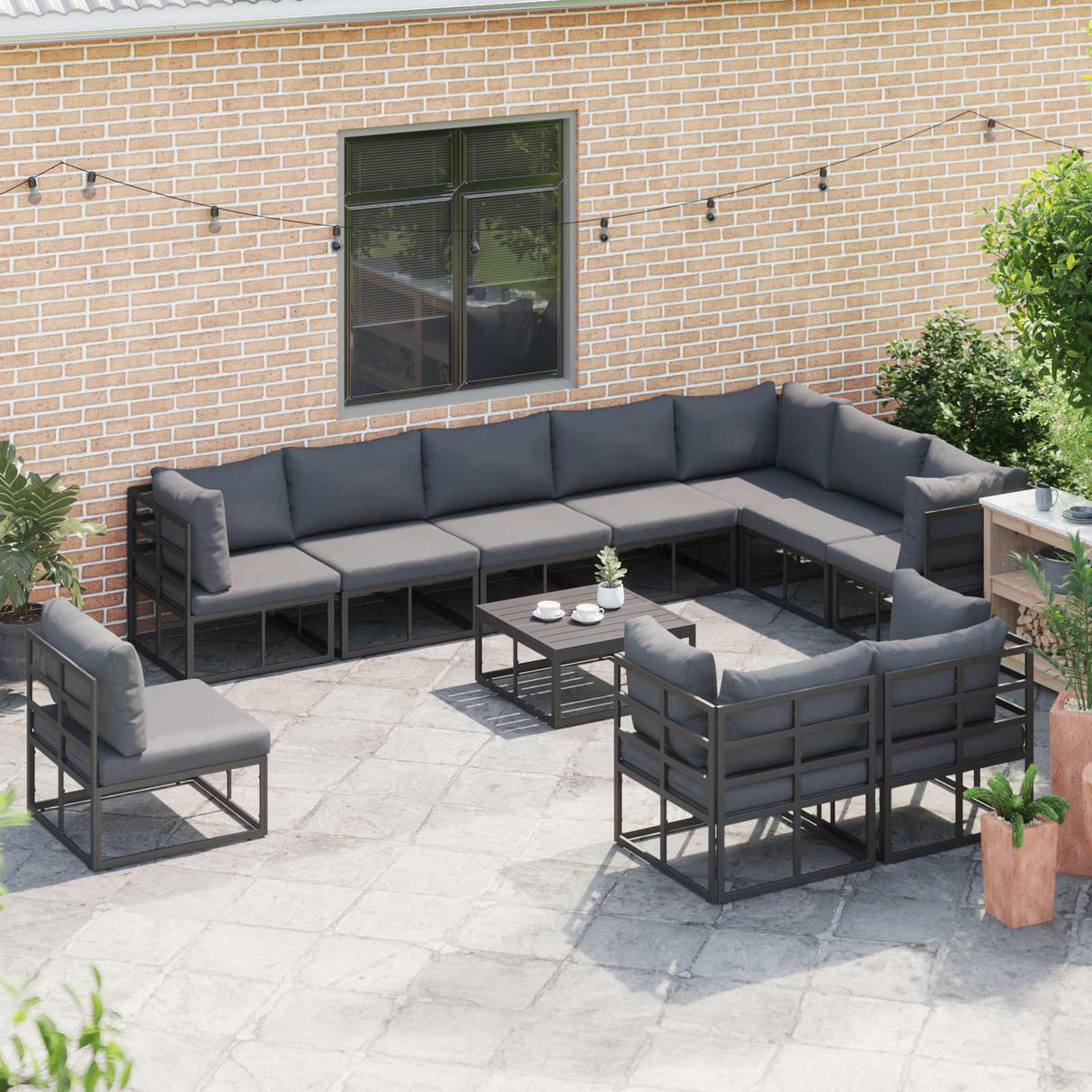Garden Sofa Set with Cushion 11 pcs Black Aluminium