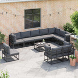 Garden Sofa Set with Cushion 11 pcs Black Aluminium