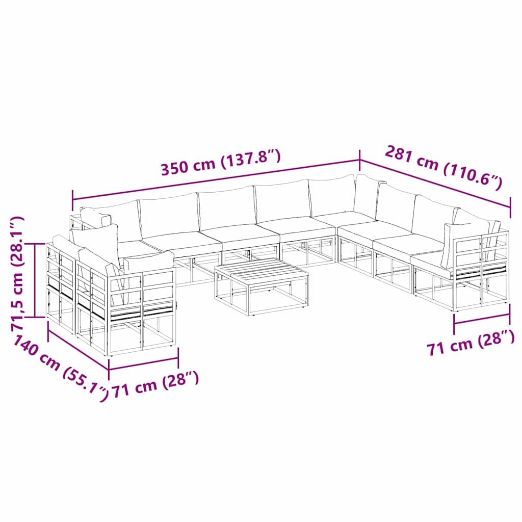 Garden Sofa Set with Cushion 11 pcs Black Aluminium