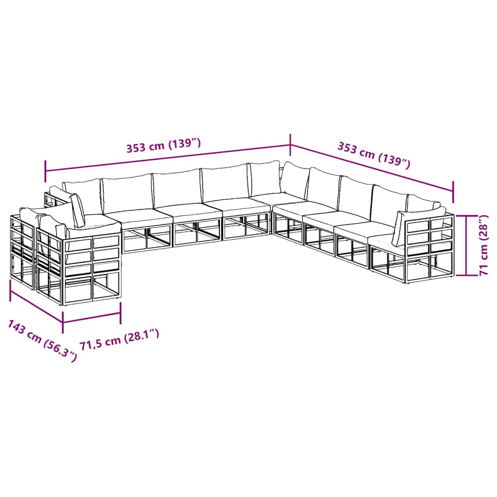Garden Sofa Set with Cushion 11 pcs Black Aluminium