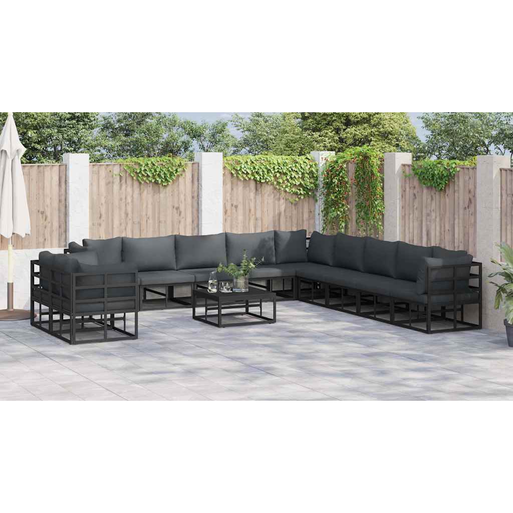 Garden Sofa Set with Cushion 12 pcs Black Aluminium