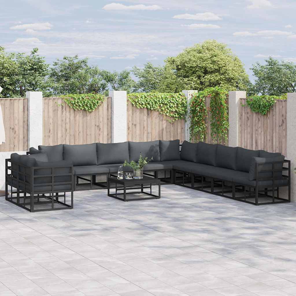 Garden Sofa Set with Cushion 12 pcs Black Aluminium