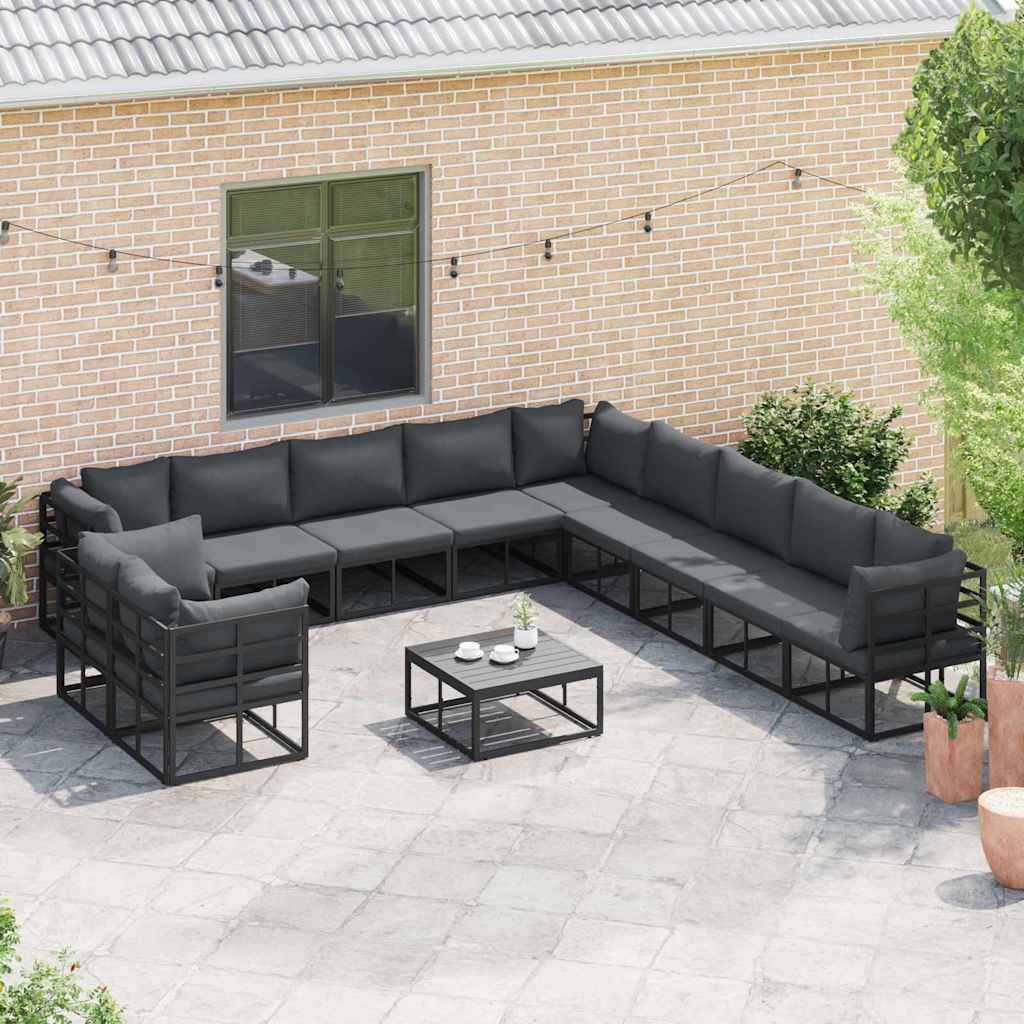 Garden Sofa Set with Cushion 12 pcs Black Aluminium