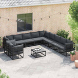 Garden Sofa Set with Cushion 12 pcs Black Aluminium