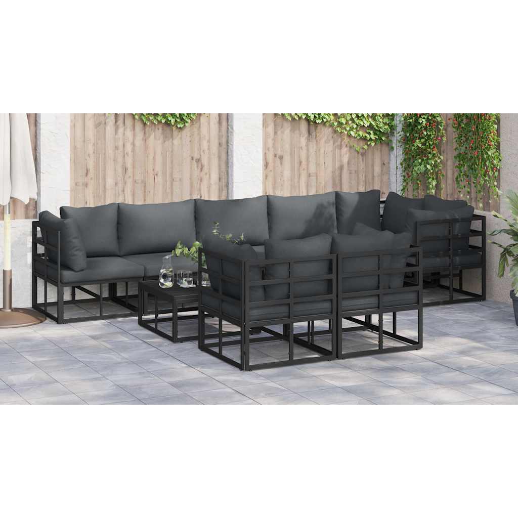 Garden Sofa Set with Cushion 9 pcs Black Aluminium