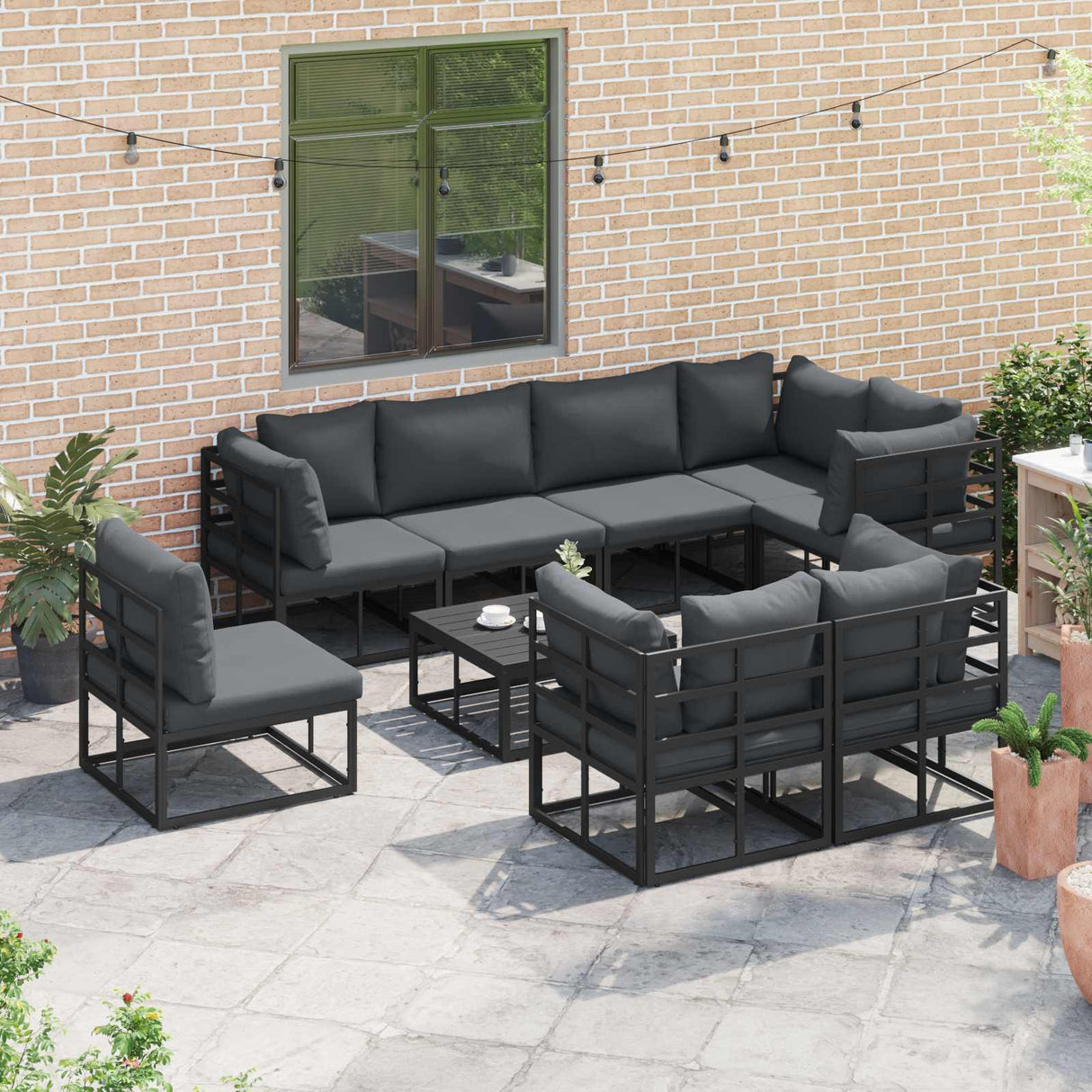 Garden Sofa Set with Cushion 9 pcs Black Aluminium