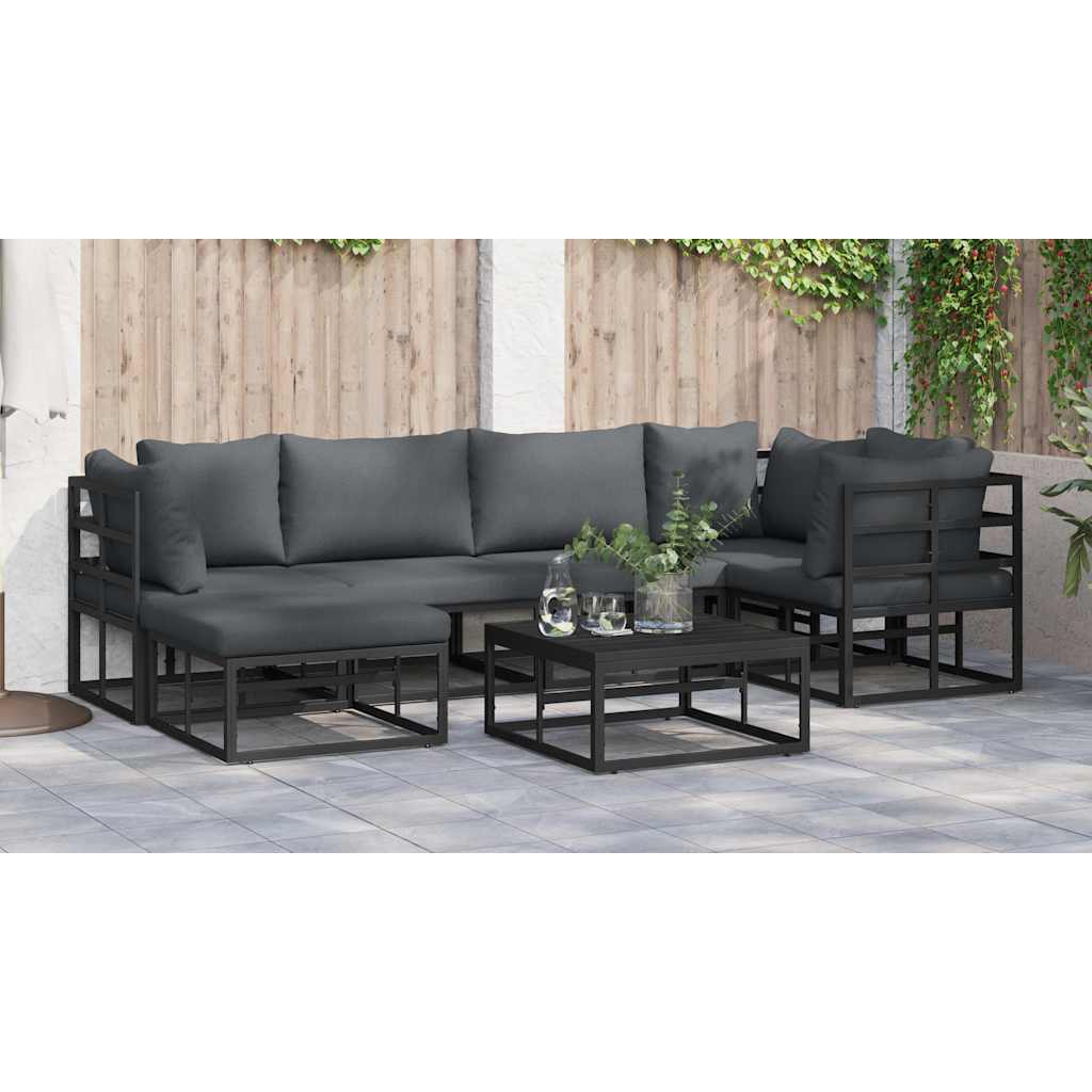 Garden Sofa Set with Cushion 6 pcs Black Aluminium