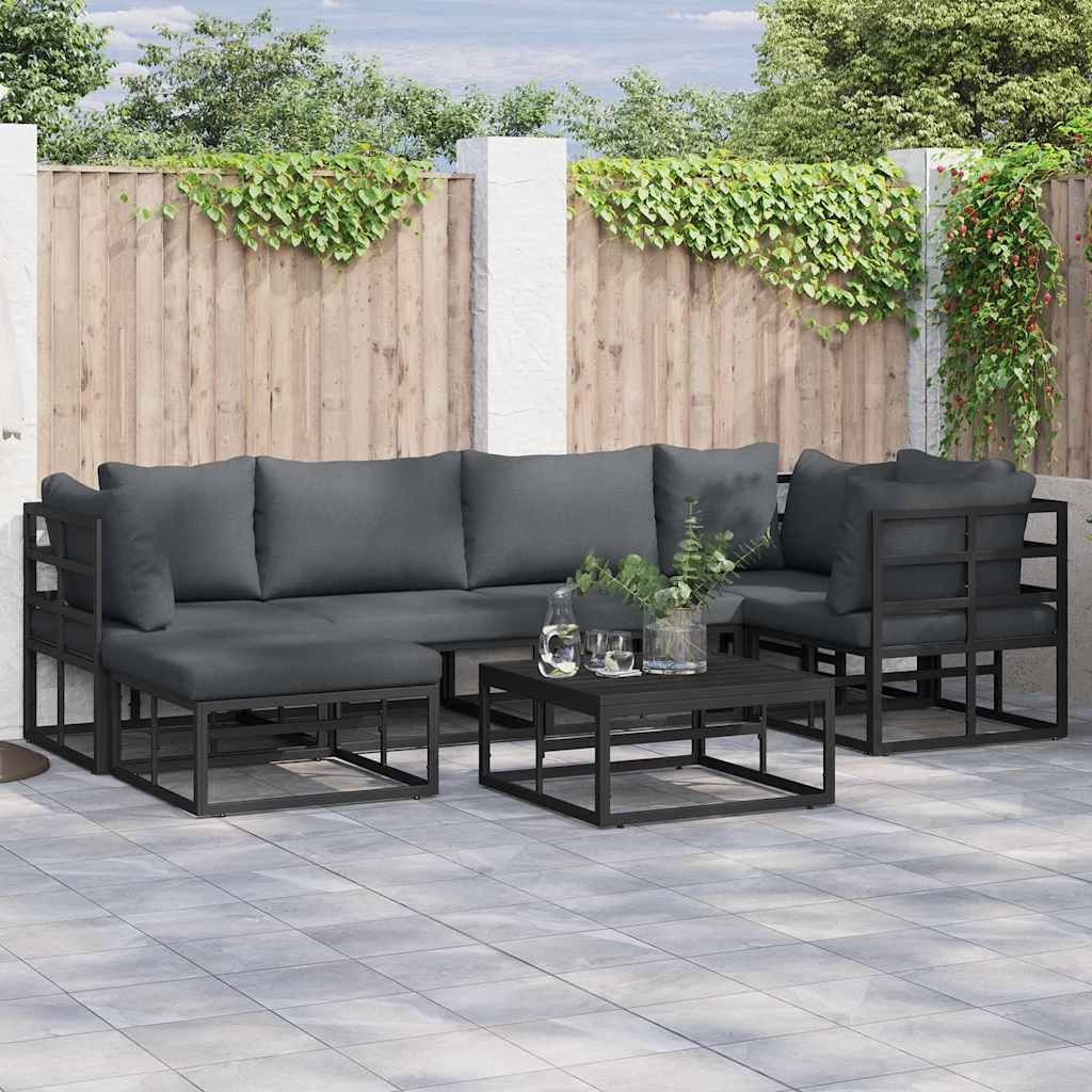 Garden Sofa Set with Cushion 6 pcs Black Aluminium