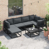 Garden Sofa Set with Cushion 6 pcs Black Aluminium
