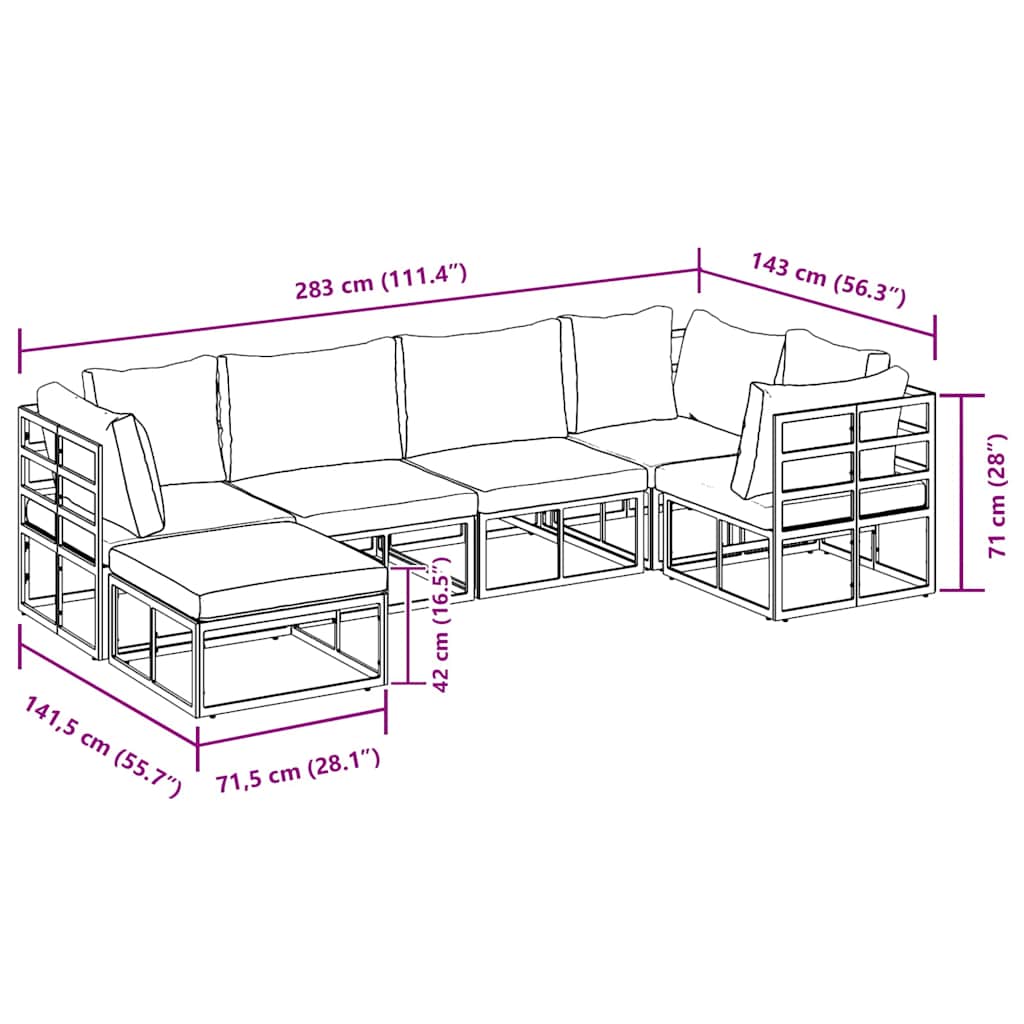 Garden Sofa Set with Cushion 6 pcs Black Aluminium