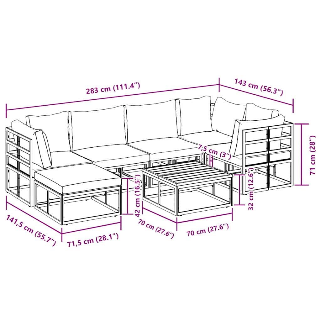 Garden Sofa Set with Cushion 7 pcs Black Aluminium