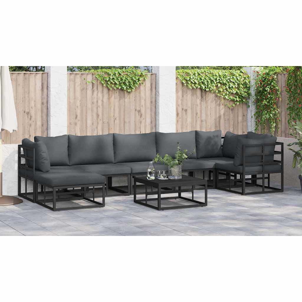 Garden Sofa Set with Cushion 7 pcs Black Aluminium