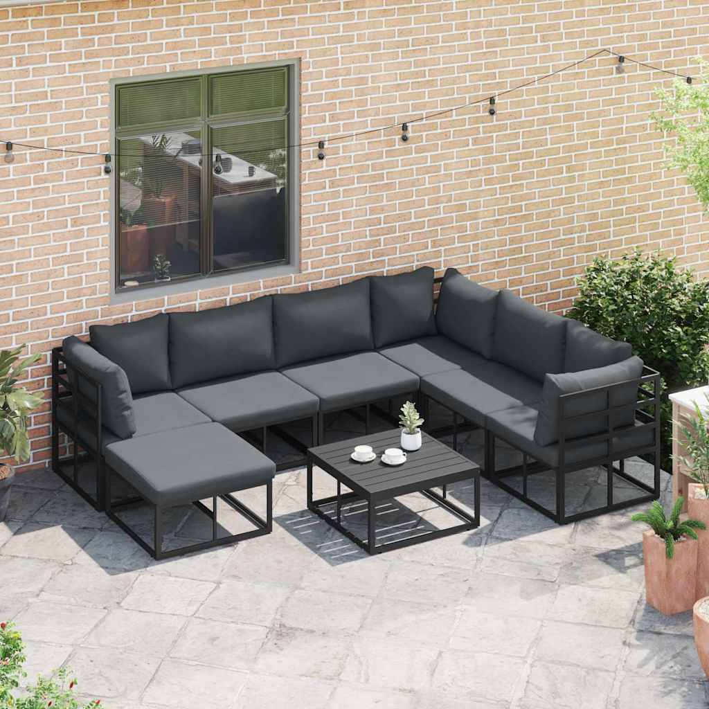 Garden Sofa Set with Cushion 7 pcs Black Aluminium