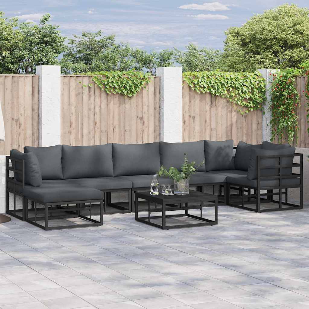 Garden Sofa Set with Cushion 8 pcs Black Aluminium