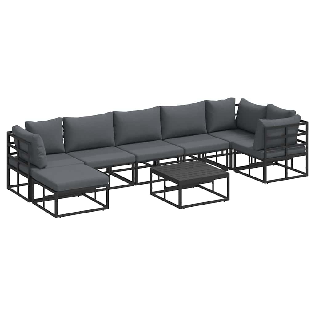 Garden Sofa Set with Cushion 8 pcs Black Aluminium