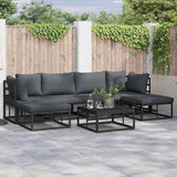 Garden Sofa Set with Cushion 6 pcs Black Aluminium